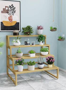 花架地多层阶梯式阳落水台室内庭院艺盆栽多肉简约防RWQ防锈铁架