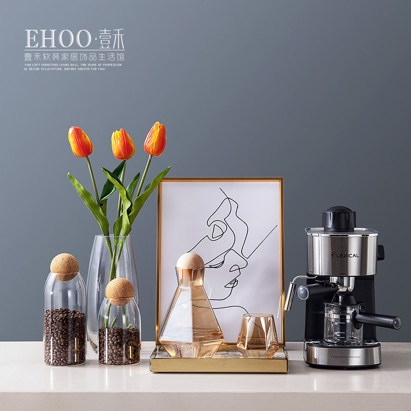 样板房间厨房摆件装饰品玻璃酒器储物装饰画花艺套装软装组合搭配
