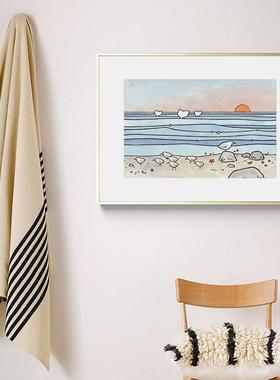 日韩简约温馨可爱卡简笔装动饰画海滩森201209(林小物挂画厅客卧