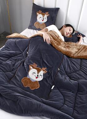 加绒加厚抱枕被子两用抱RWr4pPJX枕子合一二车卡通被办公载室午睡