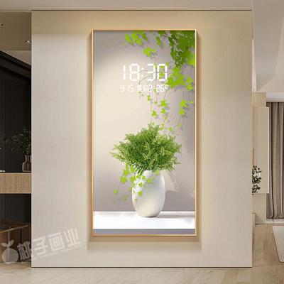 简画约入玄ORL关装饰画小清新绿钟植走廊过道挂数字电户子时表墙