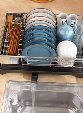 单304不锈钢碗碟收纳架厨房置物架台餐具沥水KZS篮筷层式放碗收纳