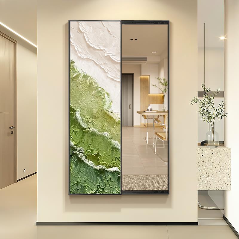 画。玄法式油风关装饰奶画全身镜暗藏式可推拉镜F77SS9MM子挂客厅