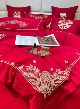 高婚端江南刺绣长婚绒棉庆四件套结婚用大红陪嫁TTM987房多件套全
