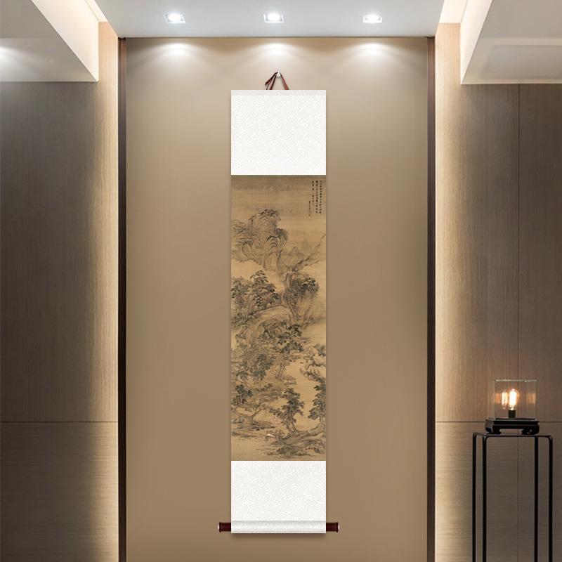 风A947新中式古卷挂室画仿古山水画挂轴画F76MH9TH古画茶楼茶书房