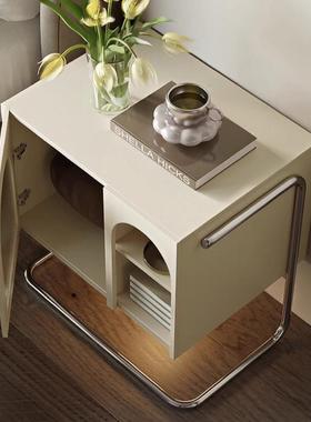 式复奶油风头床柜极简YYK黑色置物架卧室床古头多功能收纳储法物