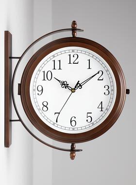 661K3属挂钟双面壁数字时钟客厅家用两面挂表金简约F76577M7钟双