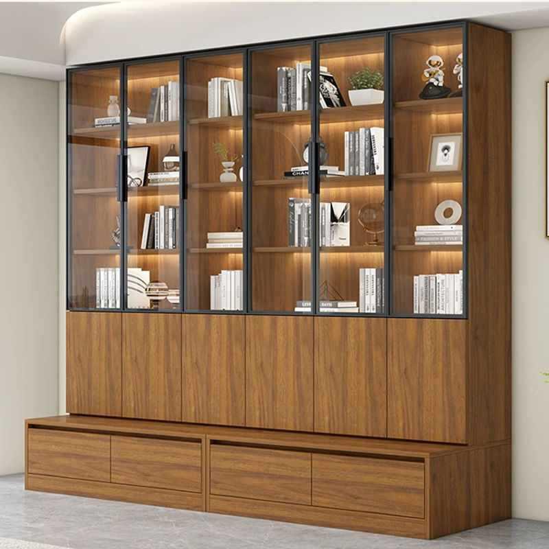 实木书柜体靠玻DS595TH5璃门展示柜落地墙酒柜一简约家用收客厅纳
