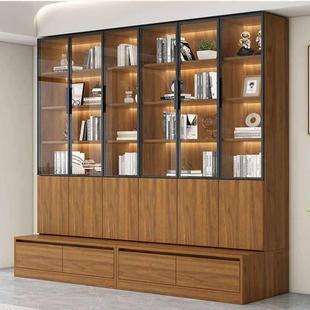 实木书柜体靠玻DS595TH5璃门展示柜落地墙酒柜一简约家用收客厅纳