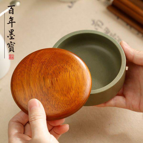 宋坑绿端墨海砚小墨池书法练习可磨墨砚台带盖防墨干小砚台