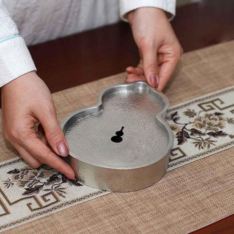 潮汕传统工艺锡器茶盘壶承紫砂壶养壶垫功夫小茶船茶池葫芦款锡托