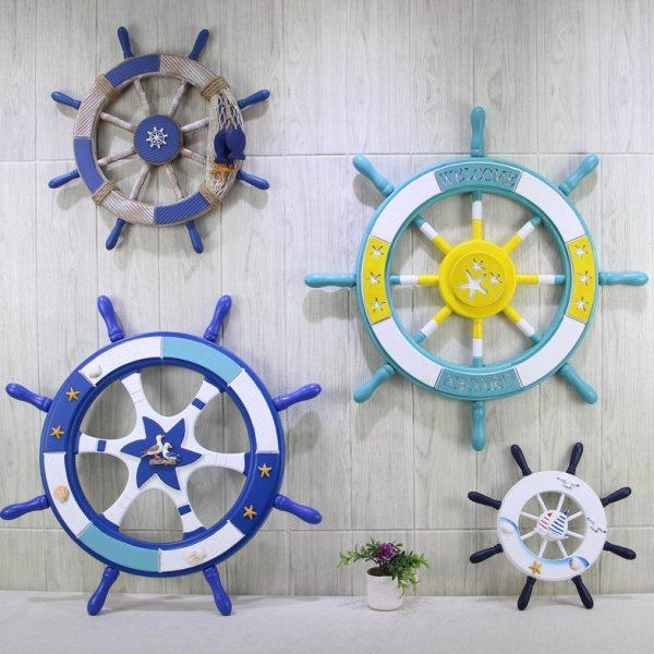 地中海风格船舵装饰挂件方向盘舵手海洋风客厅餐厅背景墙面壁挂饰