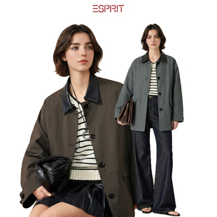 ESPRIT/埃斯普利特复古翻领风女中长款宽松设计感外套羽绒夹克
