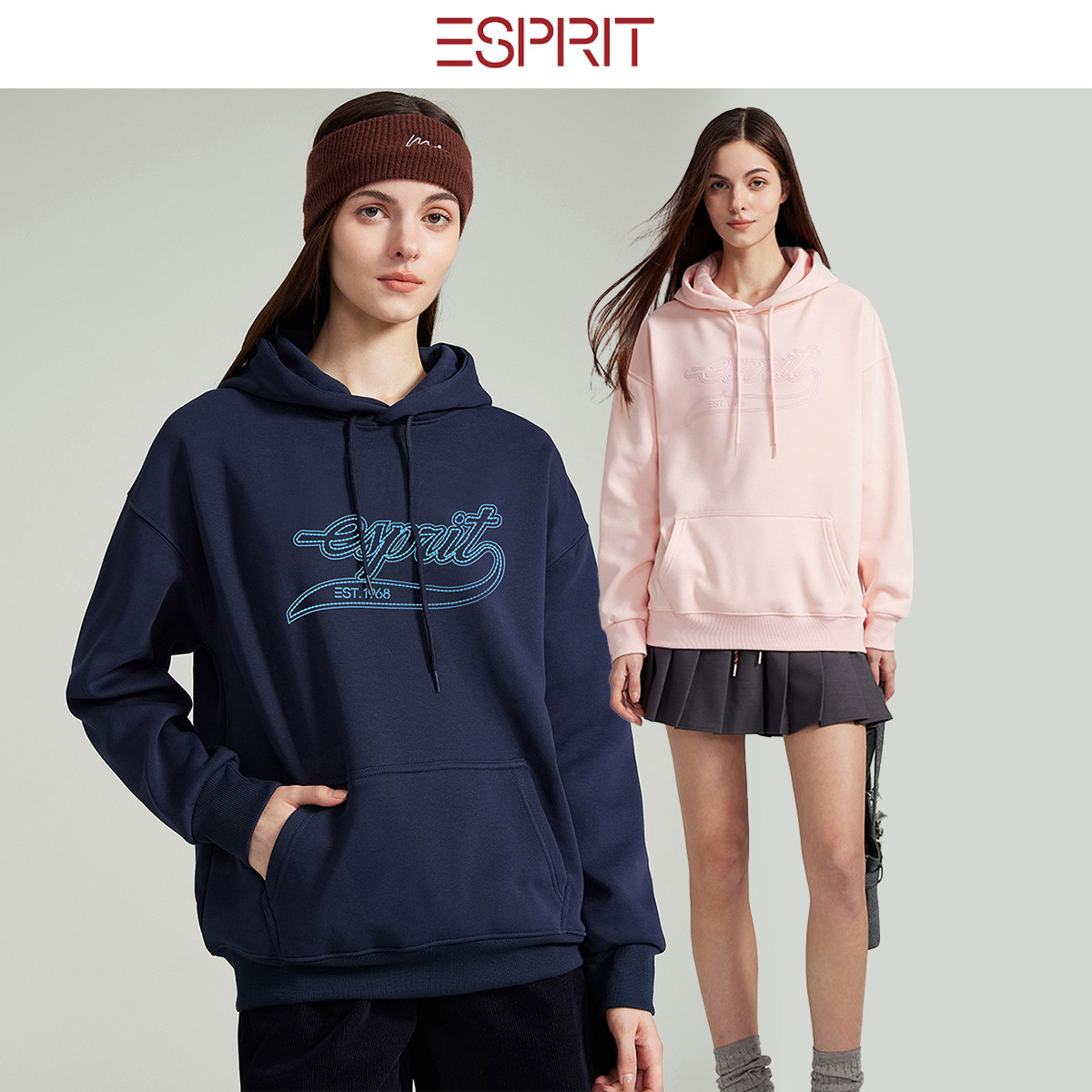 ESPRIT女宽松落肩连帽卫衣