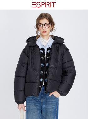 ESPRIT/埃斯普利特连帽短款棉衣面包服女冬季加厚保暖黑色外套