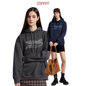 ESPRIT 埃斯普利特休闲连帽卫衣女宽松落肩字母印花加绒加厚卫衣