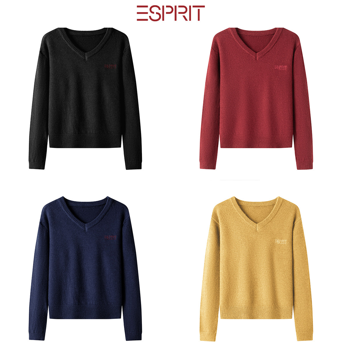 ESPRIT针织V领女混纺款毛衣秋冬