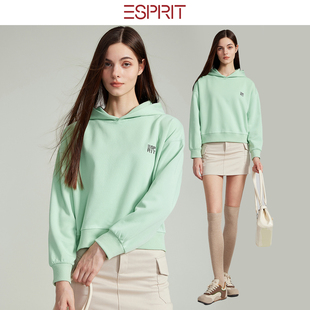 ESPRIT 刺绣女卫衣 埃斯普利特套头舒适极简浅绿色连帽女宽松长袖