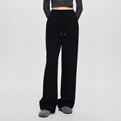 女高腰垂感直筒长裤 ESPRIT 埃斯普利特简约风黑色系带阔腿卫裤