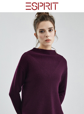 ESPRIT/埃斯普利特高领纯羊绒女长袖宽松套头针织秋冬毛衣打底衫