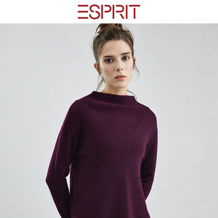 ESPRIT/埃斯普利特高领纯羊绒女长袖宽松套头针织秋冬毛衣打底衫