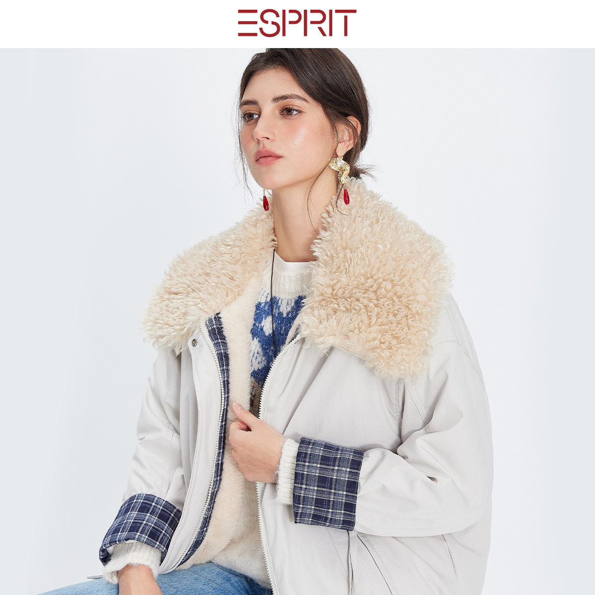 ESPRIT休闲慵懒风皮毛一体棉衣