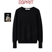 女长袖 ESPRIT 埃斯普利特极简圆领羊绒衫 保暖打底针织毛衣百搭