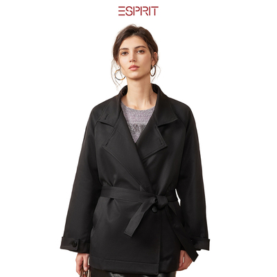 ESPRIT黑色翻领系带收腰风衣