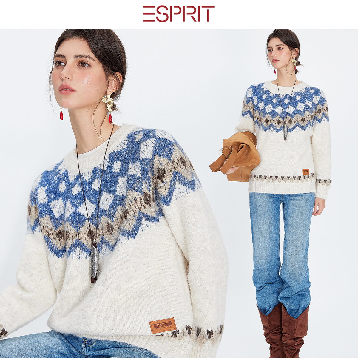 ESPRIT费尔岛圆领毛衣女秋冬