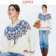 ESPRIT 埃斯普利特费尔岛圆领毛衣女秋冬撞色提花针织衫 内搭上衣