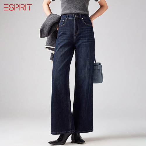 ESPRIT深蓝复古直筒宽松牛仔裤女