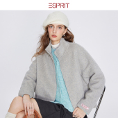 毛呢外套女立领开衫 ESPRIT 埃斯普利特休闲慵懒风灰色短款 短大衣
