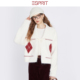 ESPRIT 埃斯普利特复古风菱格针织开衫 女白色系带慵懒风毛衣外套