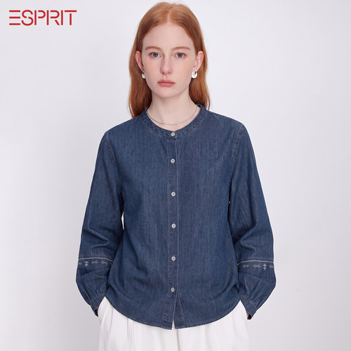 ESPRIT深蓝色牛仔衬衫女春秋