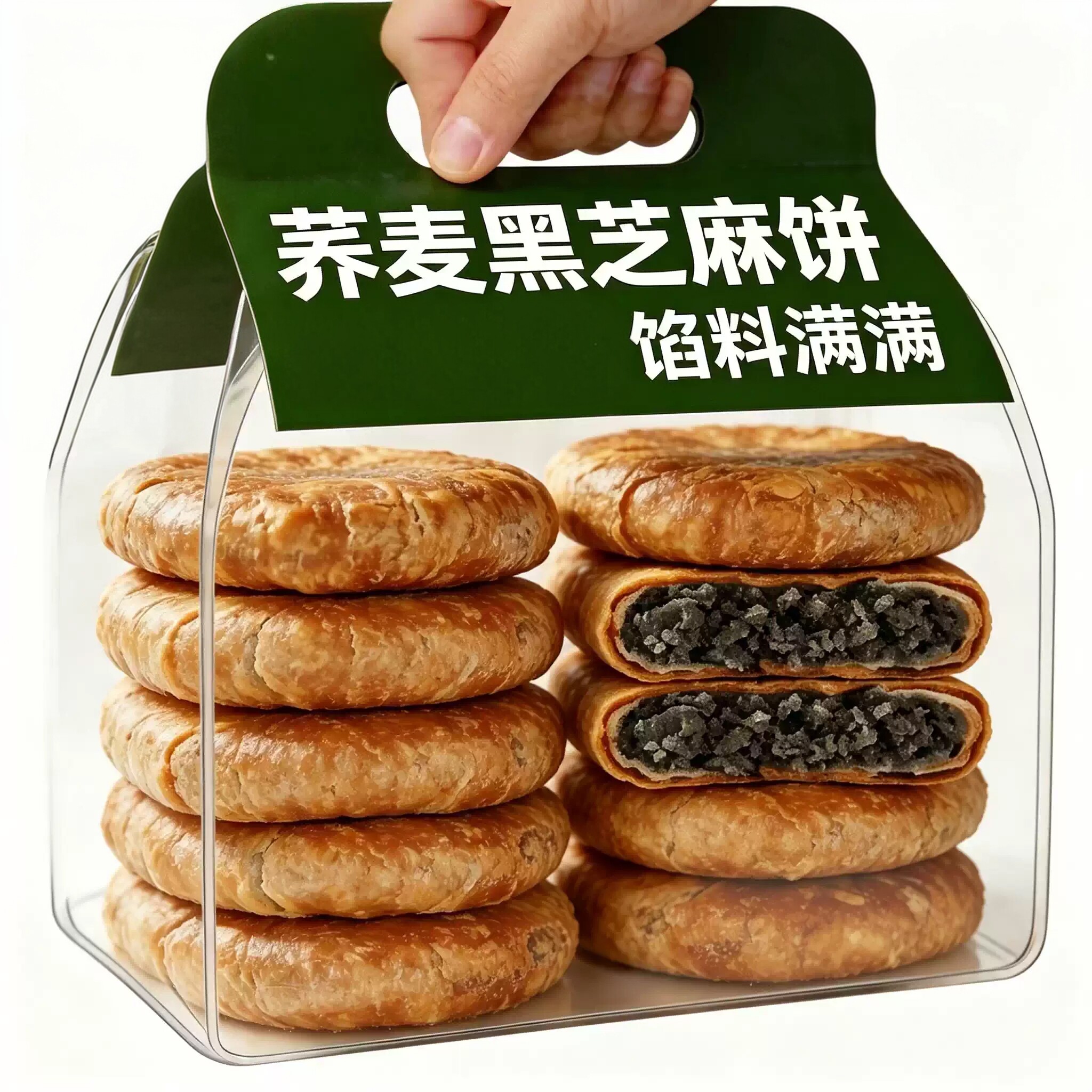 荞麦黑芝麻饼中老年千层酥皮烧饼传统糕点办公室休闲代餐营养早餐