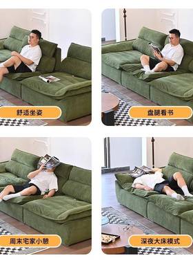 杰瑞具家高靠背船墨绿色灯芯绒帆布艺TZM靠可调节大坐深懒人背沙
