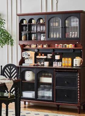 式复古木餐边美式靠墙一体收纳储物柜厨茶房UYP客厅水实橱柜酒法