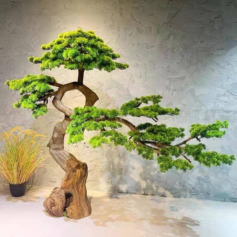 大假型真684迎客松松树罗汉松摆件新中室内仿玄关橱窗楼梯造景式