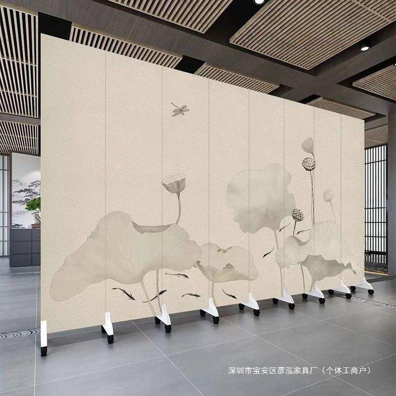 淡雅荷AL810163花中式屏风隔断屏简约客茶馆客厅养生厅馆餐厅家可