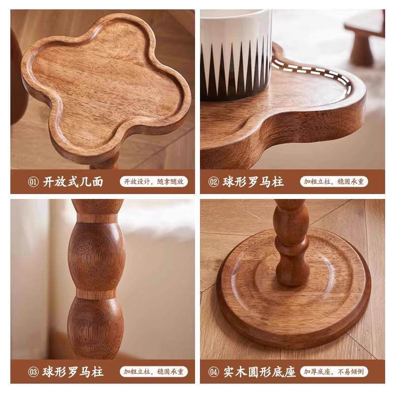 实木边几小无品牌/桌复古轻奢迷你圆沙发茶几子极窄桌角几古美式