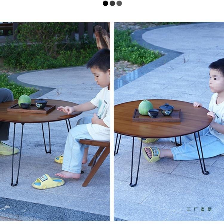 楠竹携折叠圆桌露小茶几户外野餐桌子极简营桌免安便装NUP休式闲