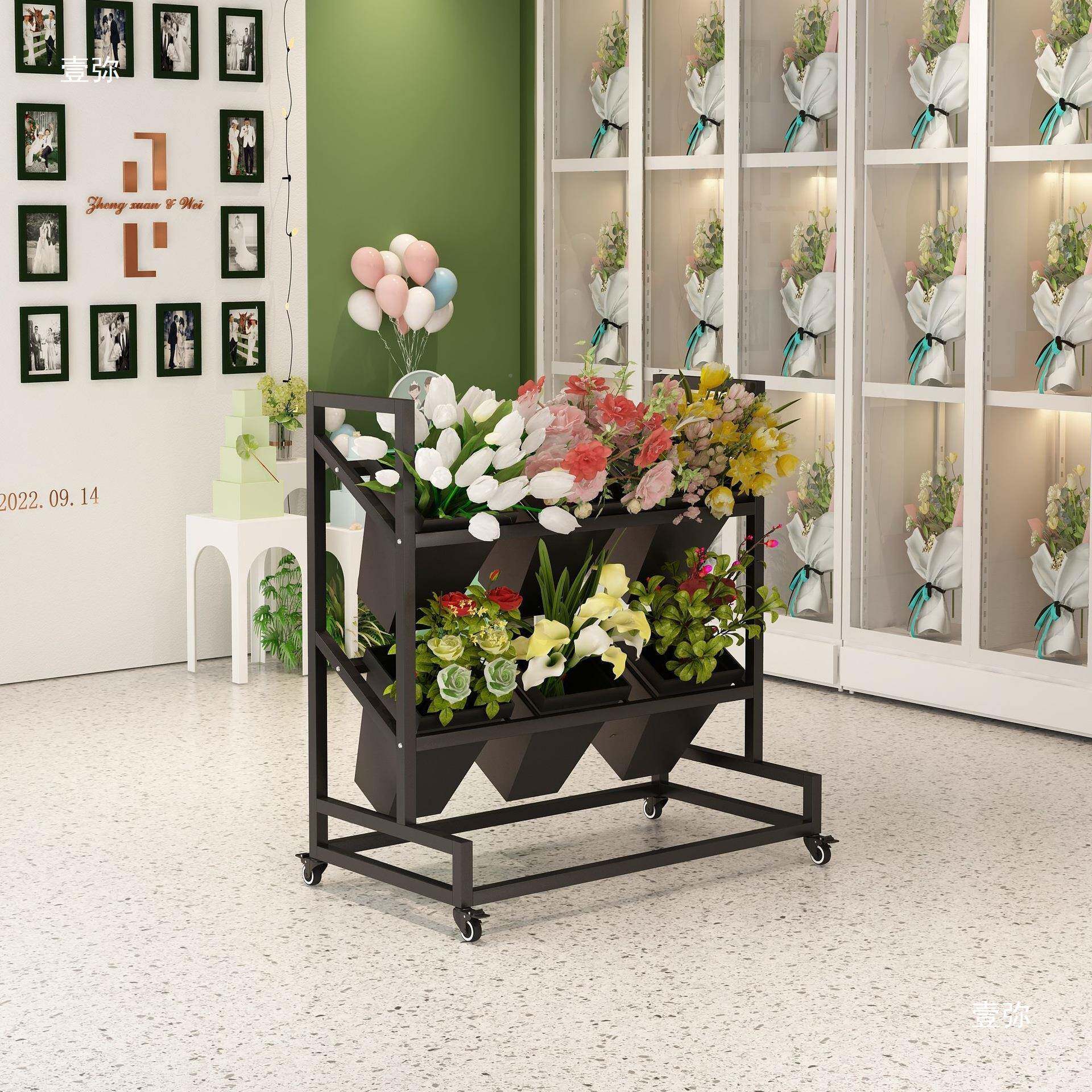 鲜花收架摆花铁艺醒花冷柜架子花桶展示摊架t$*&j#%u鲜花纳简易店