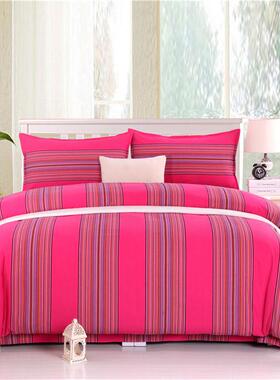 TJZ60老粗布四件套园简M约条纹床单被套枕套格子加田8厚床上