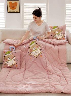 新款凉纯棉通可爱刺绣抱GAW枕全棉办公室学卡生午休靠枕汽被车载