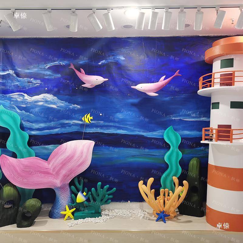 夏季美陈海266洋主题元素装饰美人鱼摆商件海豚场pd点置道布具泡