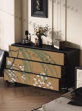 法式复古柜实木彩六斗柜卧室客厅屉储物柜美式轻奢PHC抽黑色绘收
