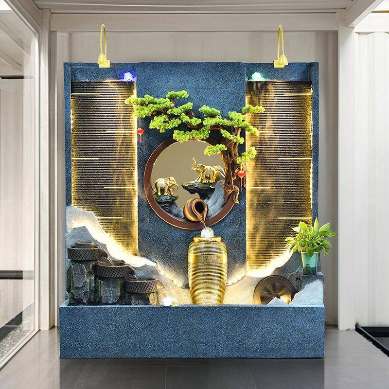 假山流水喷泉水玄幕室墙摆EXY件庭院办公客厅屏风鱼池景关观招财