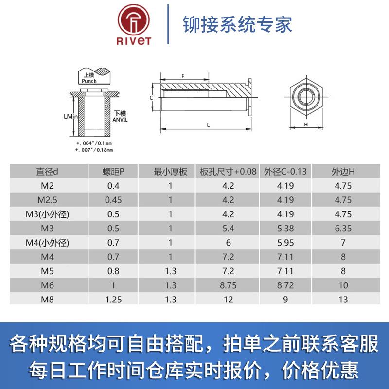 M2MOPU2.5M3M4MM56不锈钢304通孔压铆螺柱/压铆螺母柱/压铆件
