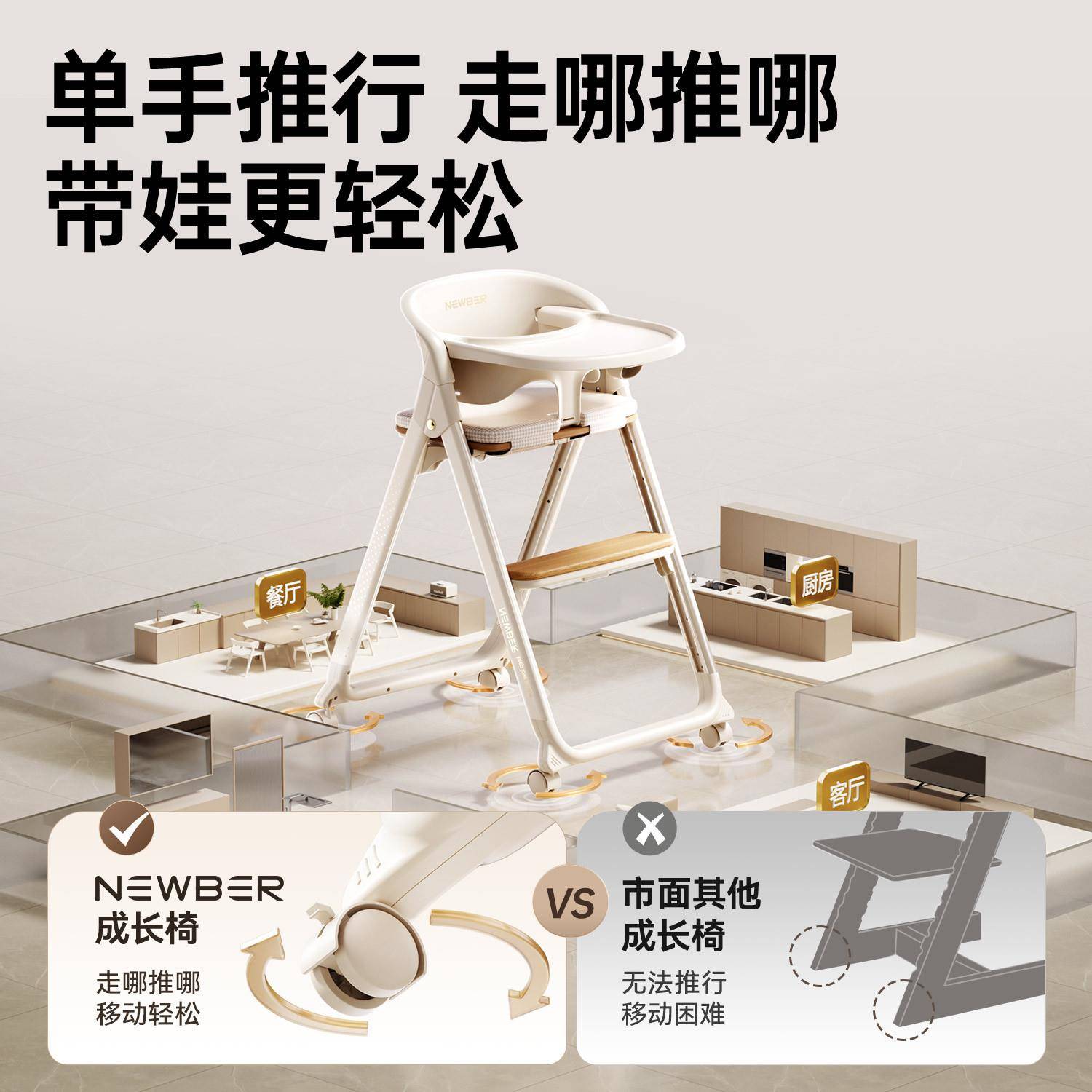 n贝ewb饭er纽尔折叠成长宝宝学习椅儿童吃NC609餐椅桌椅多功能婴