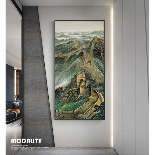 新中式入户玄装饰竖版大关气万画里长城走廊尽画头挂酒店中12式壁